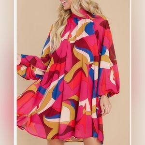 Aura multicolored mod retro 60’s trapeze dress tie back lined. Large